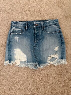 Tortoise Distressed Blue Denim Mini Skirt